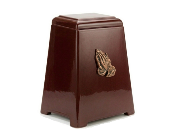 Praying Hands Mahogany wood urn durable elegant cremation wood urn