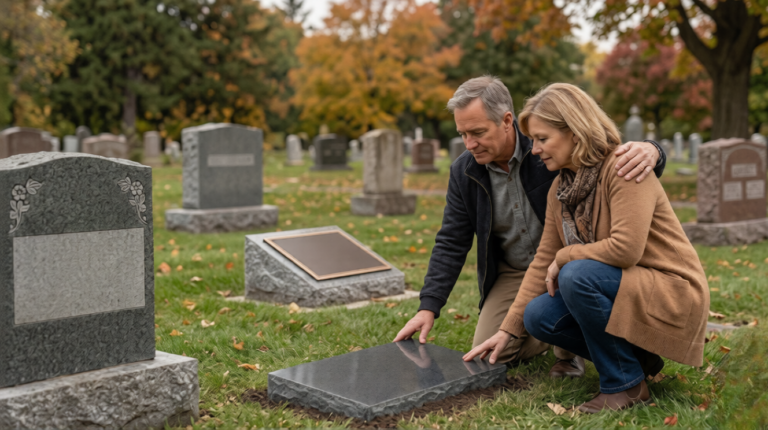Illustrated guide showing headstone cost in Ontario for 2026, price ranges for flat markers, upright headstones and bronze markers from Haven Casket Toronto