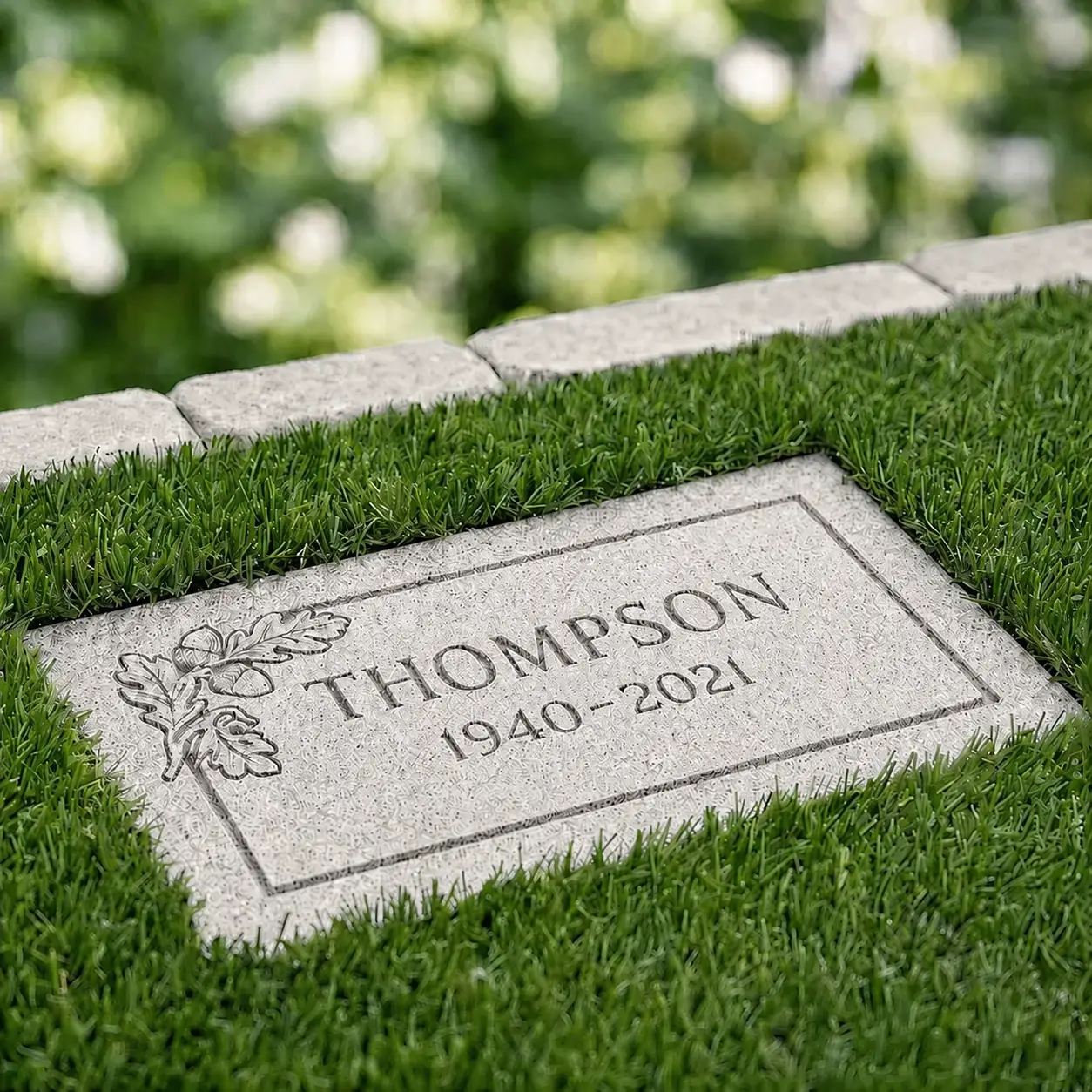 Flat grave marker set in grass for Toronto and GTA cemeteries