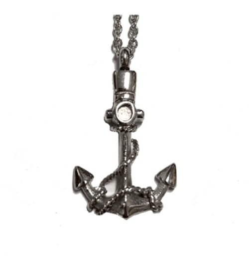 Stainless steel anchor-shaped cremation pendant on a chain