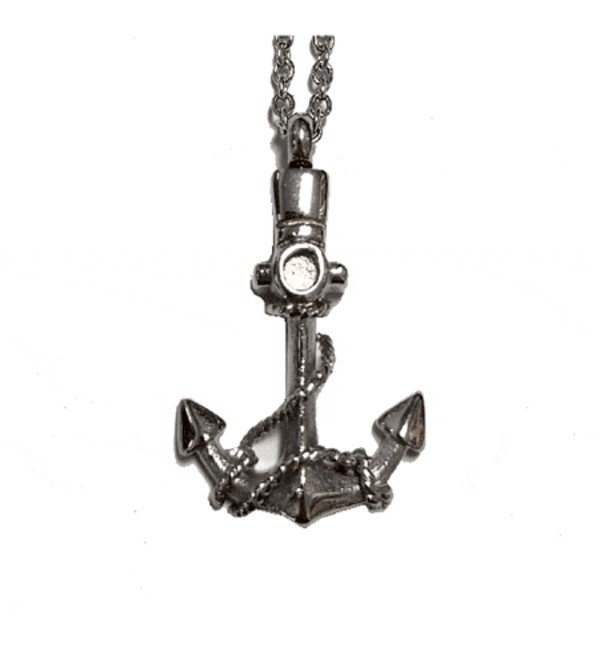 Stainless steel anchor-shaped cremation pendant on a chain