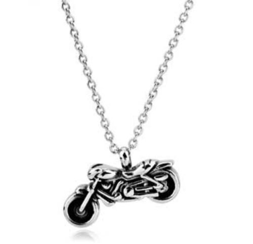 Stainless steel motorcycle cremation pendant on a chain
