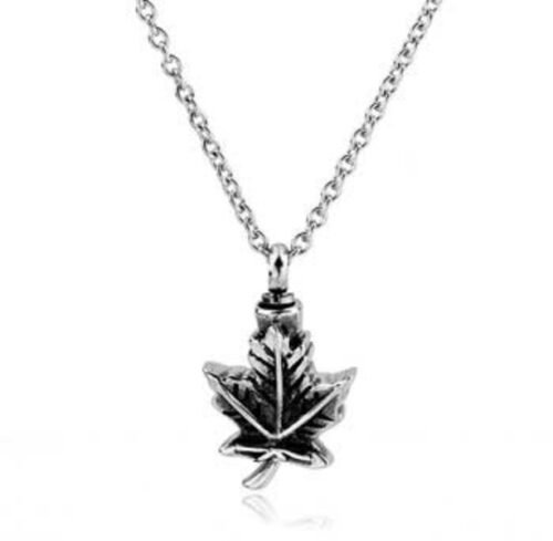 Stainless steel maple leaf cremation pendant on a chain