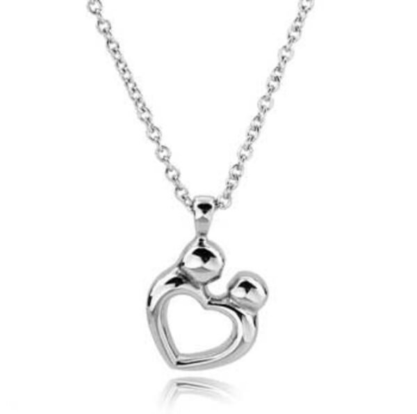 Stainless steel mother-and-child heart cremation pendant on a chain
