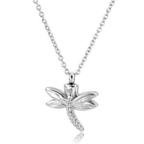 Stainless steel dragonfly cremation pendant on a chain
