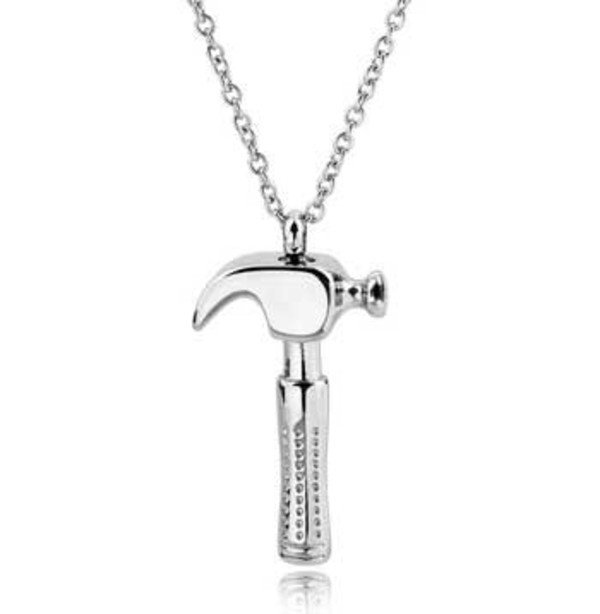 Stainless steel hammer cremation pendant on a chain