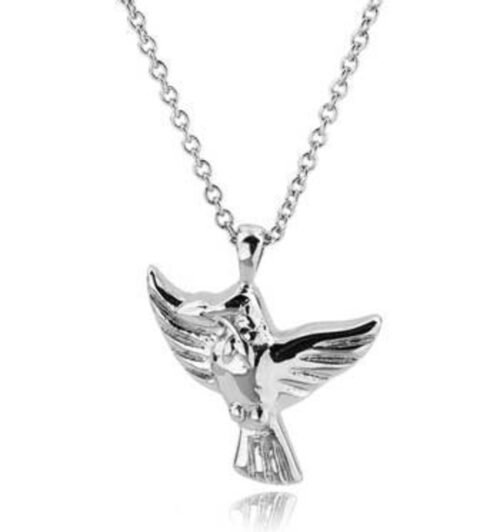 Silver-tone dove cremation pendant on a chain