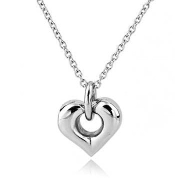 Silver-tone heart cremation pendant with a ring on a chain