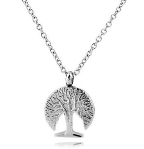 Silver-tone tree of life cremation pendant on a chain
