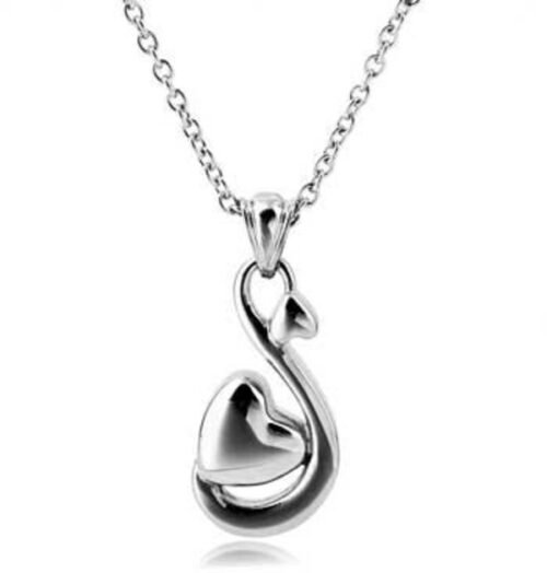 Silver-tone teardrop cremation pendant with a heart on a chain
