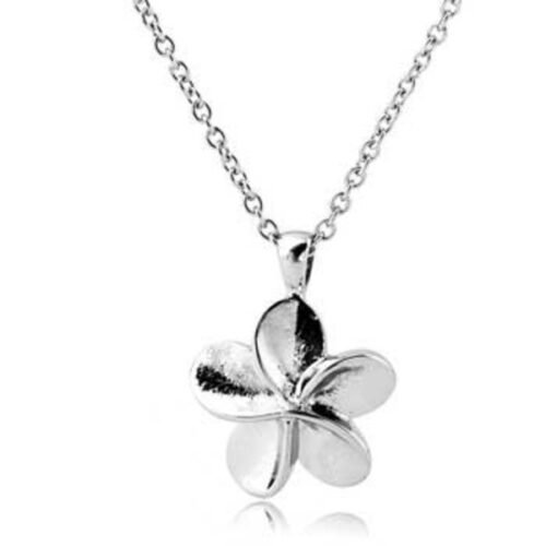 Silver-tone plumeria flower cremation pendant on a chain