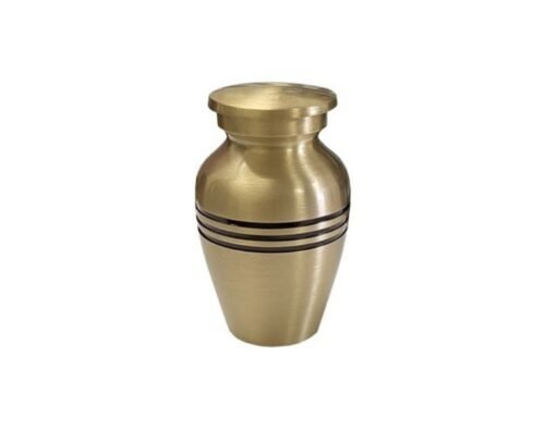 Bronze metal keepsake urn with black accent bands