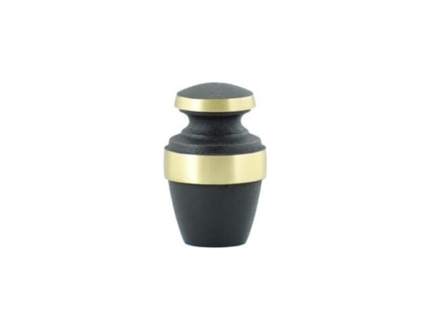 Black metal keepsake urn with two brass-tone accent bands, model MUK325