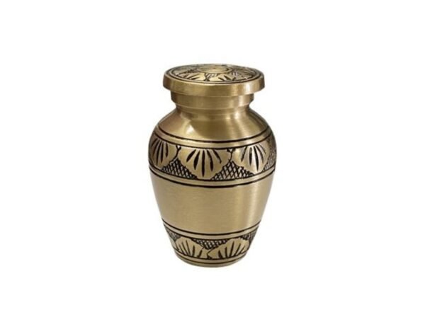 Brass keepsake urn with engraved floral bands