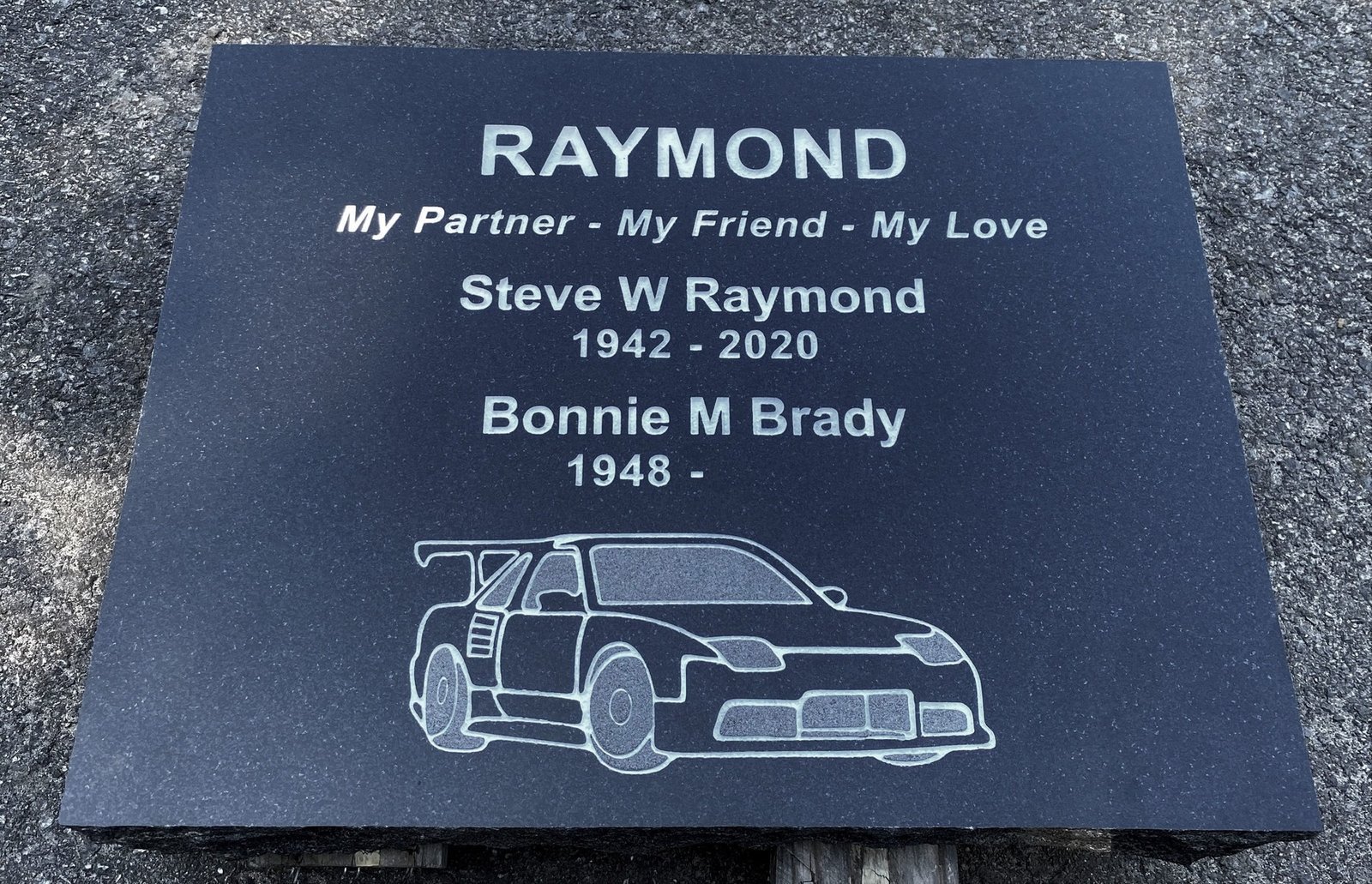 Blue gray flat marker with car engraving