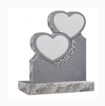 Stacked double heart headstone with a carved rose garland