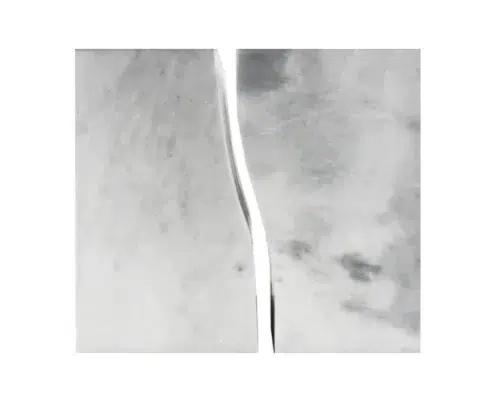Companion White Marble Urn MAU005, two white marble blocks with soft grey veining that meet along a curved seam