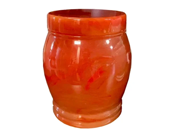 Delicacy Marble Urn MAU303 Delicacy Marble Urn MAU303, glossy orange red marbled stone vase urn with a rounded body and flat lid