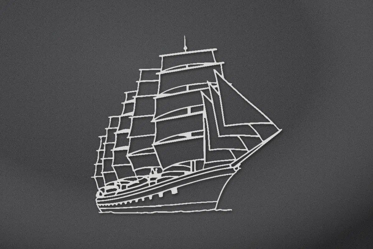 Tall sailing ship engraved on black granite