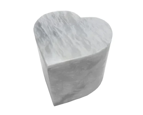Heart White Marble Urn MAU016, heart shaped urn in white marble with soft grey veins and a flat lid