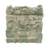 Jade Garden Marble Urn MAU308 Flower Pot Panel Jade Garden Marble Urn MAU308, pale green stone urn carved with a potted flowering plant, blossoms and cloud scrolls