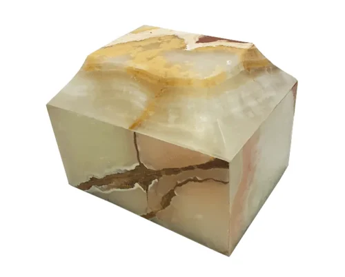 Kingston White Onyx Marble Urn MAU024, rectangular box urn in pale translucent onyx with amber and brown veins